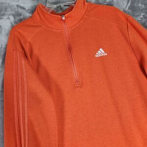 Adidas Sweater Mens LT Orange 1/4 Zip Pullover Long Sleeve 3 Stripe Active Golf